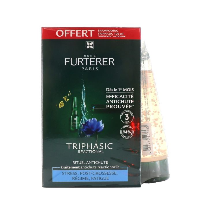Rene Furterer Triphasic Reacional Ampolas Anti-queda 12x5mL Com Oferta Champô Triphasic Estimulante 100mL