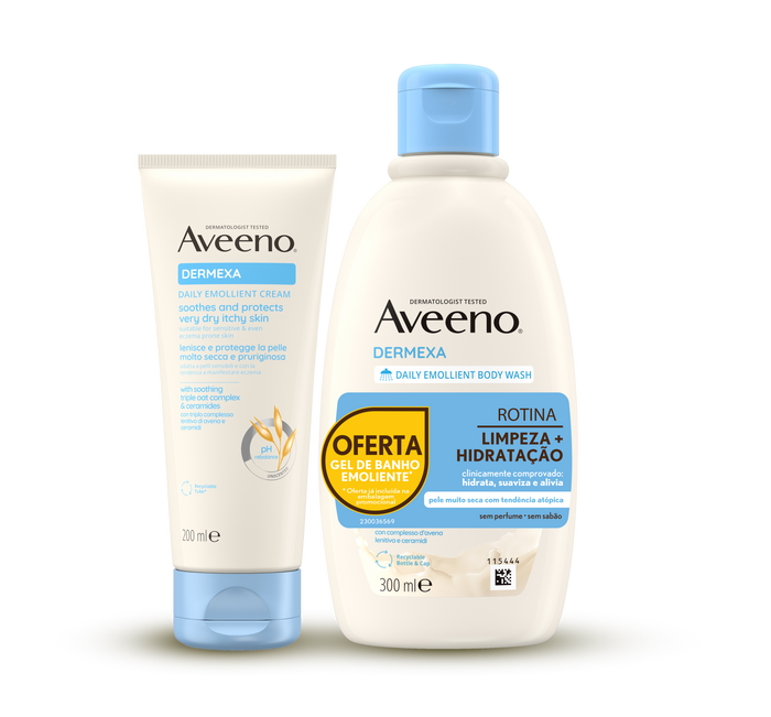 Aveeno Dermexa Rotina Creme Emoliente 200mL+ Gel de Banho Emoliente 300mL