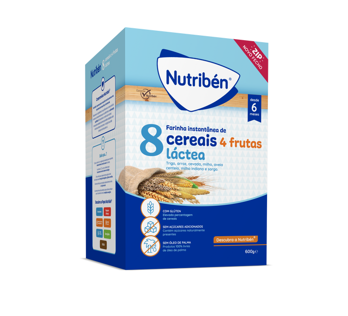 Nutribén milk-based porridge with 8 cereals and 4 fruits, 600g
