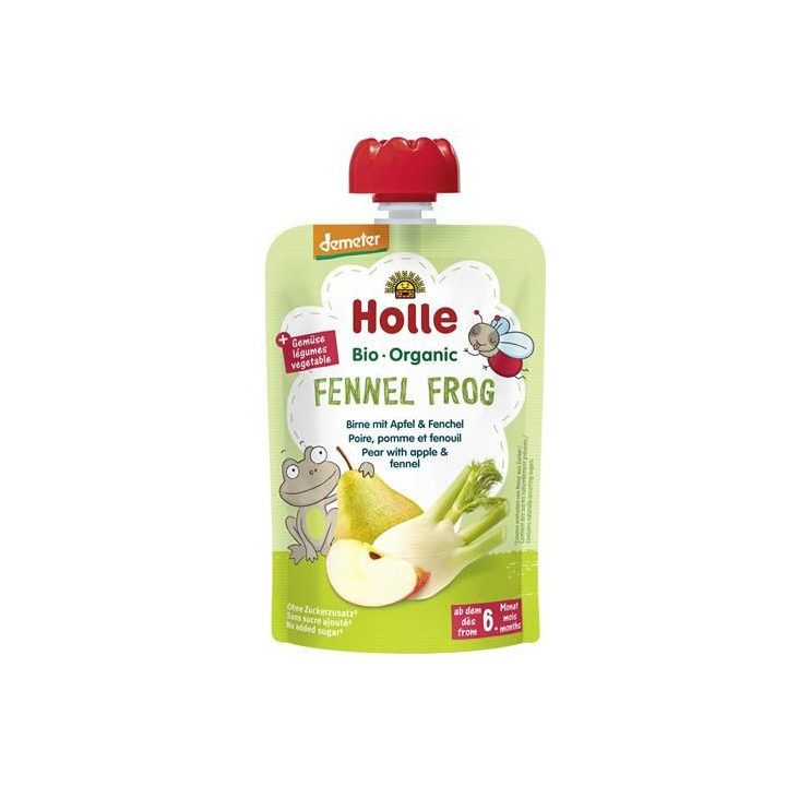 Holle Bio Puré Saqueta Fennel Frog - Pêra com Maçã e Funcho 100g 6m+