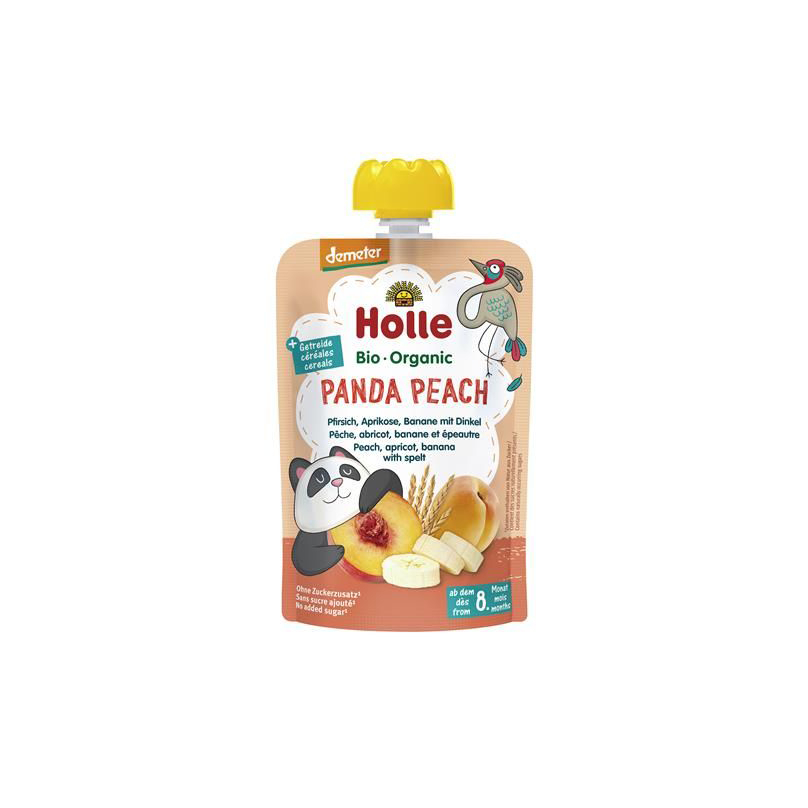 Holle Bio Puré Saqueta Panda Peach - Pêssego, Alperce e Banana com Espelta 100g 8m+