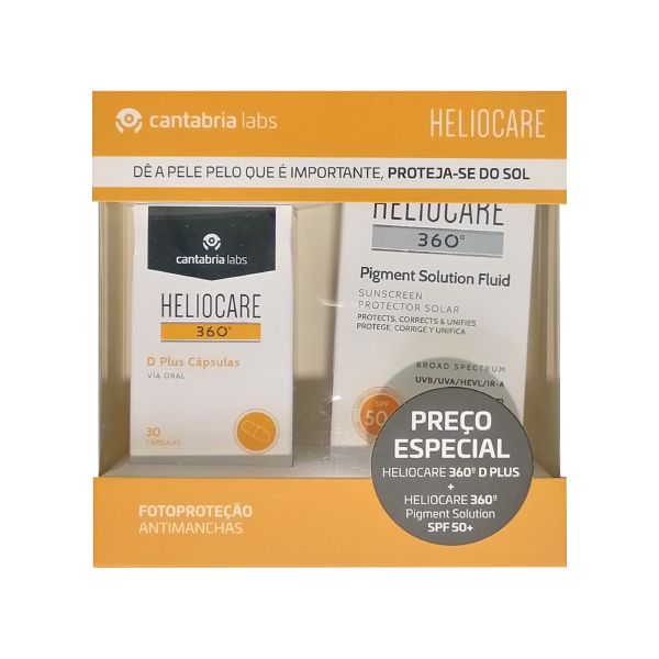 Heliocare 360º D Plus 30 Cápsulas + Heliocare 360º Pigment Solution Fluid SPF50+ 50mL com Preço Especial