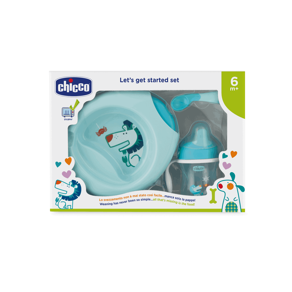 Chicco Conjunto de Papa - Copo + Pratos + Primeira Colher Azul