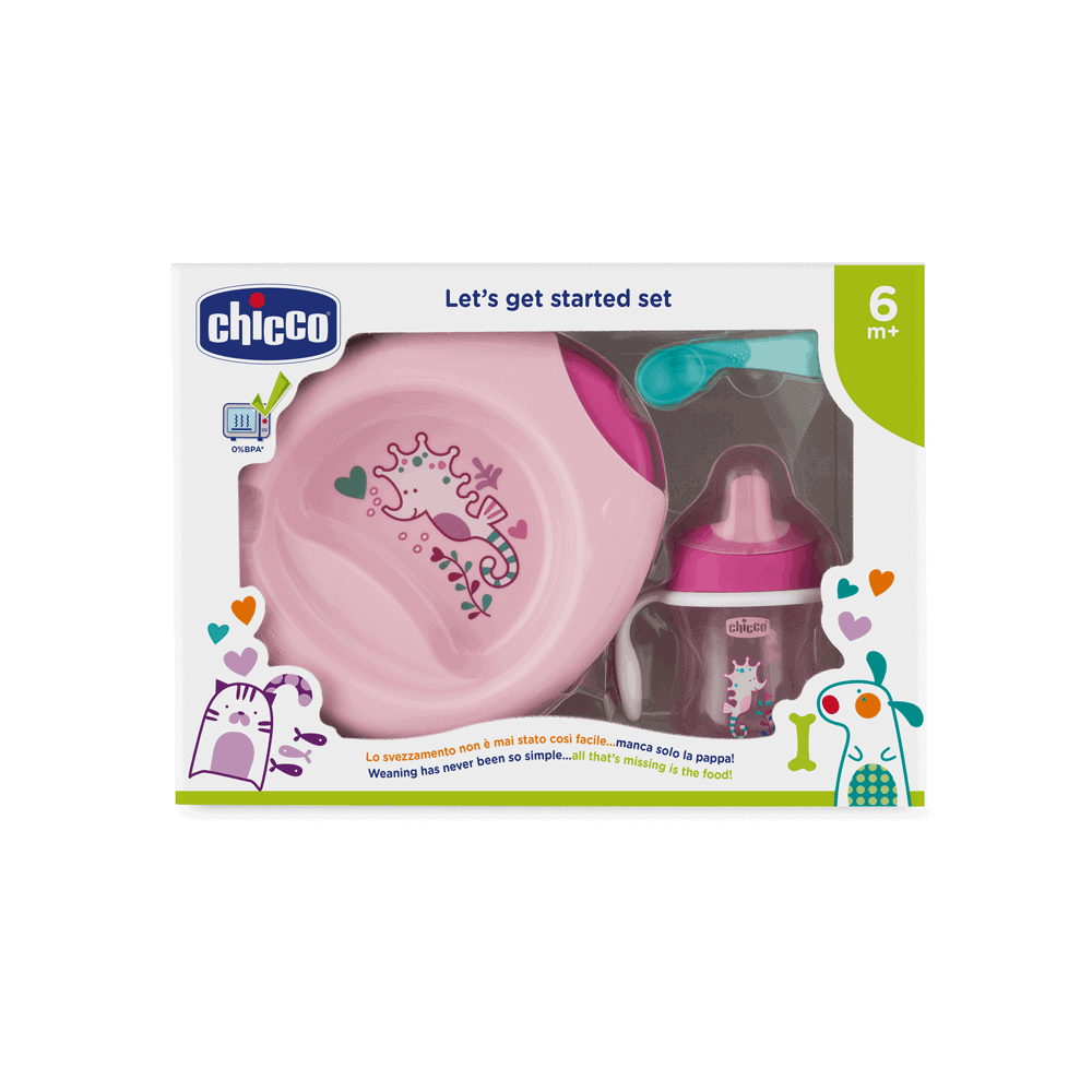 Chicco Conjunto de Papa - Copo + Pratos + Primeira Colher Rosa