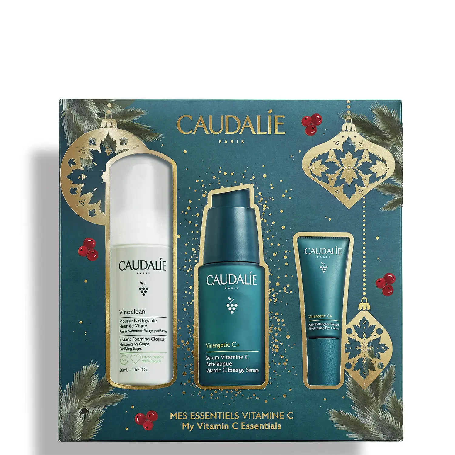Caudalie Vinergetic C+ Coffret Sérum iluminador com efeito redensificante 30mL+ Creme contorno de olhos antifadiga 5mL + Vinoclean Espuma de limpeza 50mL