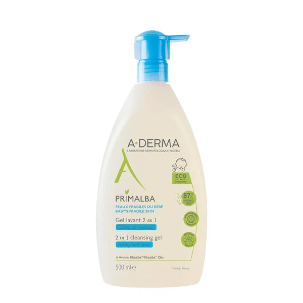 A-Derma Primalba Gel de Limpeza 2 em  Corpo e Cabelo para bebé 500mL
