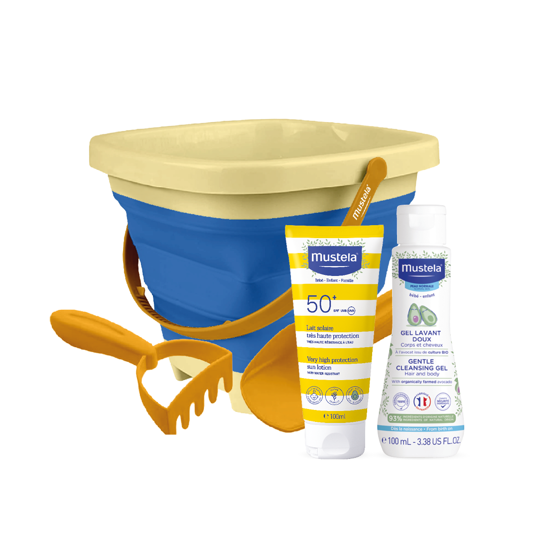 Mustela Kit Solares Leite 100 ml + Gel lavante 100ml + Oferta Balde Praia