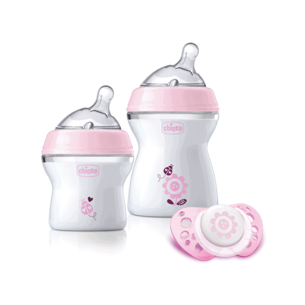 Chicco Conjunto de Biberões Natural Feeling + Chupeta Physio Air Rosa