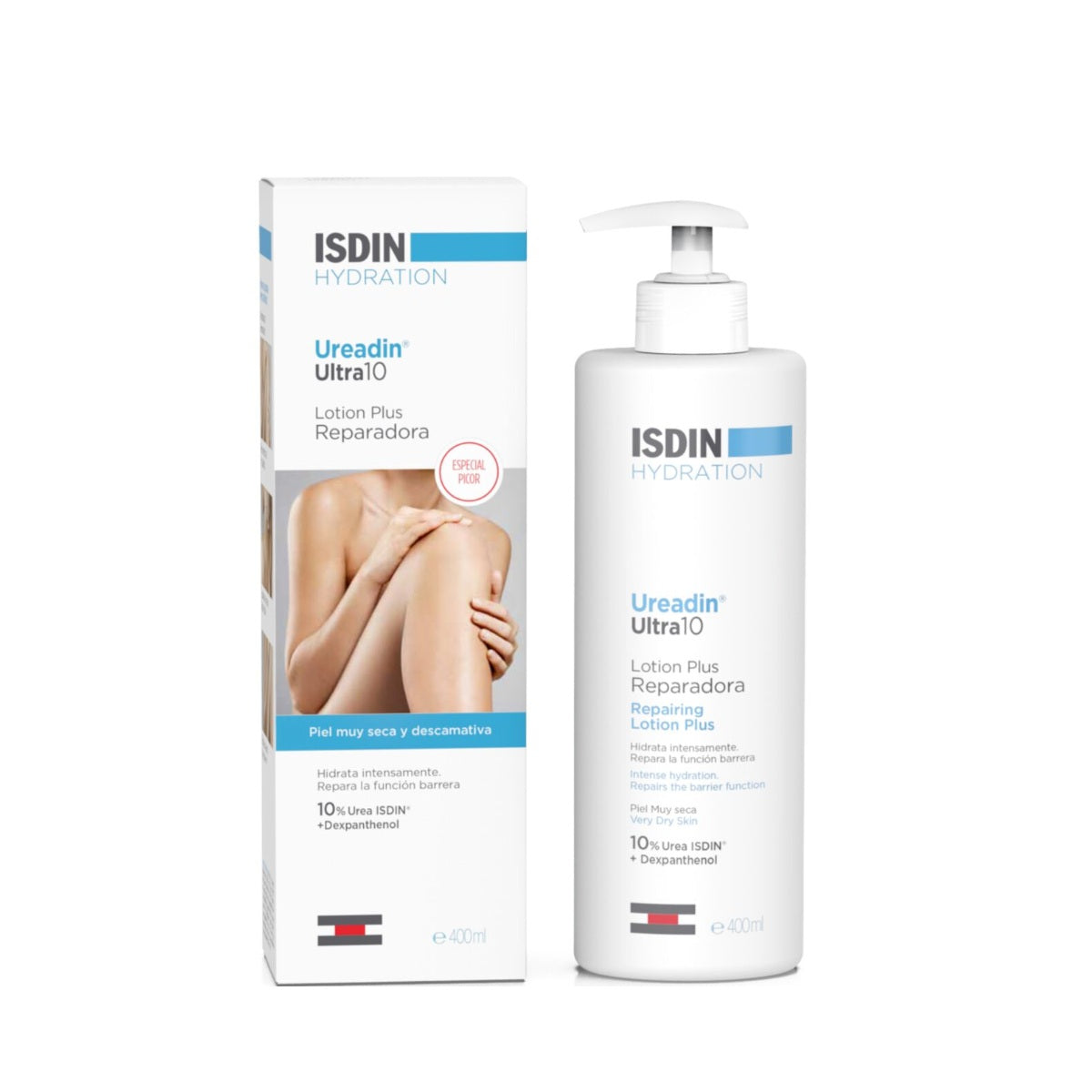 Isdin Ureadin Ultra10 Lotion Plus 400ml - Moisturizing body cream with 10% ISDIN® Urea and Dexpanthenol, for dry and very dry skin.