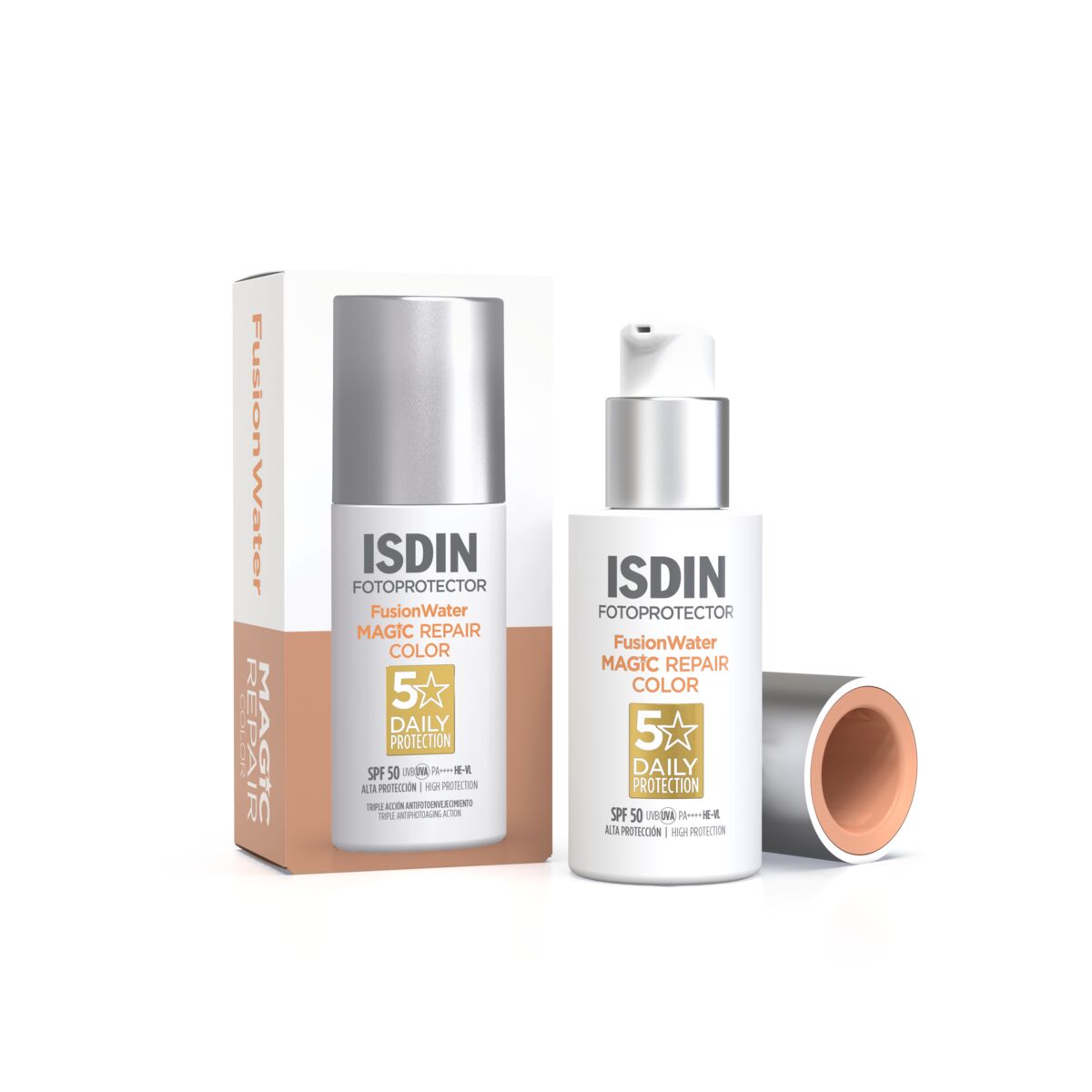 Isdin Fotoprotector FusionWater Magic Repair Color SPF50 50ML - Ultra-light facial sunscreen with color and triple anti-photoaging action.