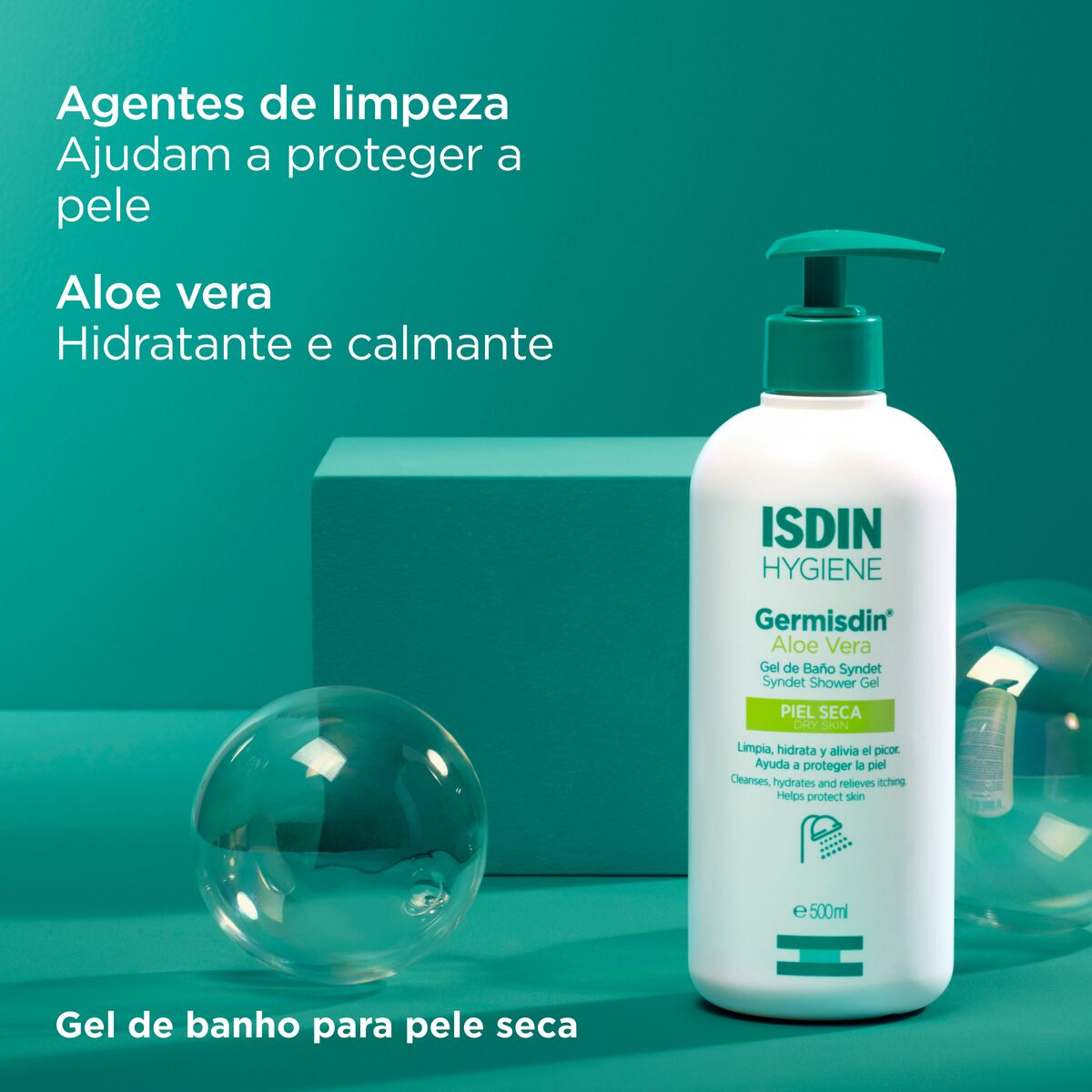 Isdin Germisdin Aloe Vera 500ML - Body gel for body and hand hygiene with Aloe vera for dry skin.