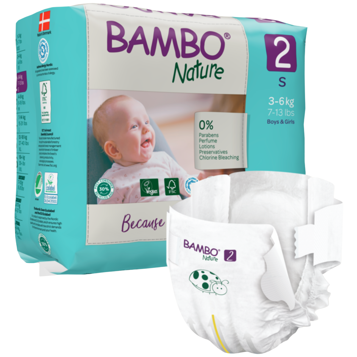Bambo Fraldas de Bebé Ecológicas T2 3-6 kg