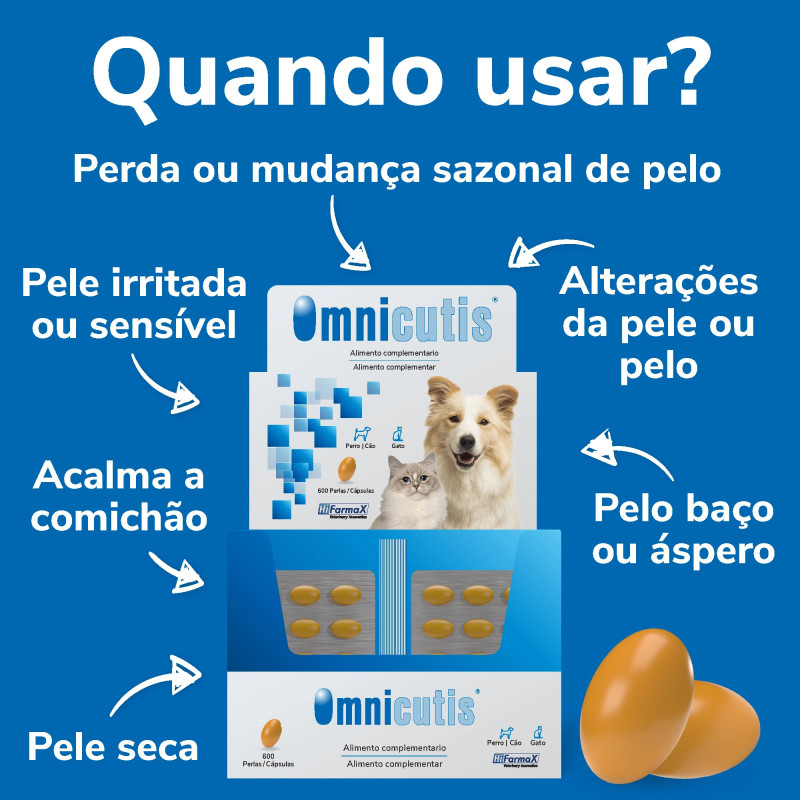 Hifarmax Omnicutis 30 Cápsulas – Suplemento Dermatológico para Cães e Gatos