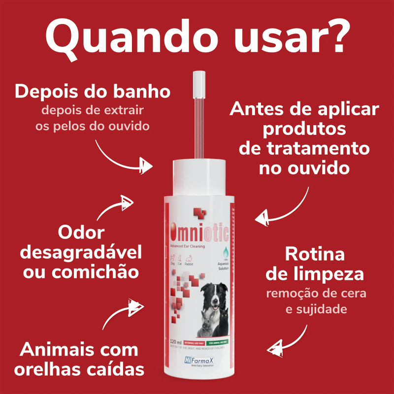 Limpador de Ouvidos Veterinário Omniotic Hifarmax – Solução Otológica 120ml