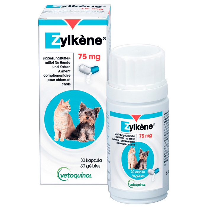 Zylkene 75mg 30 Cápsulas – Suplemento Calmante para Gatos e Cães Pequenos