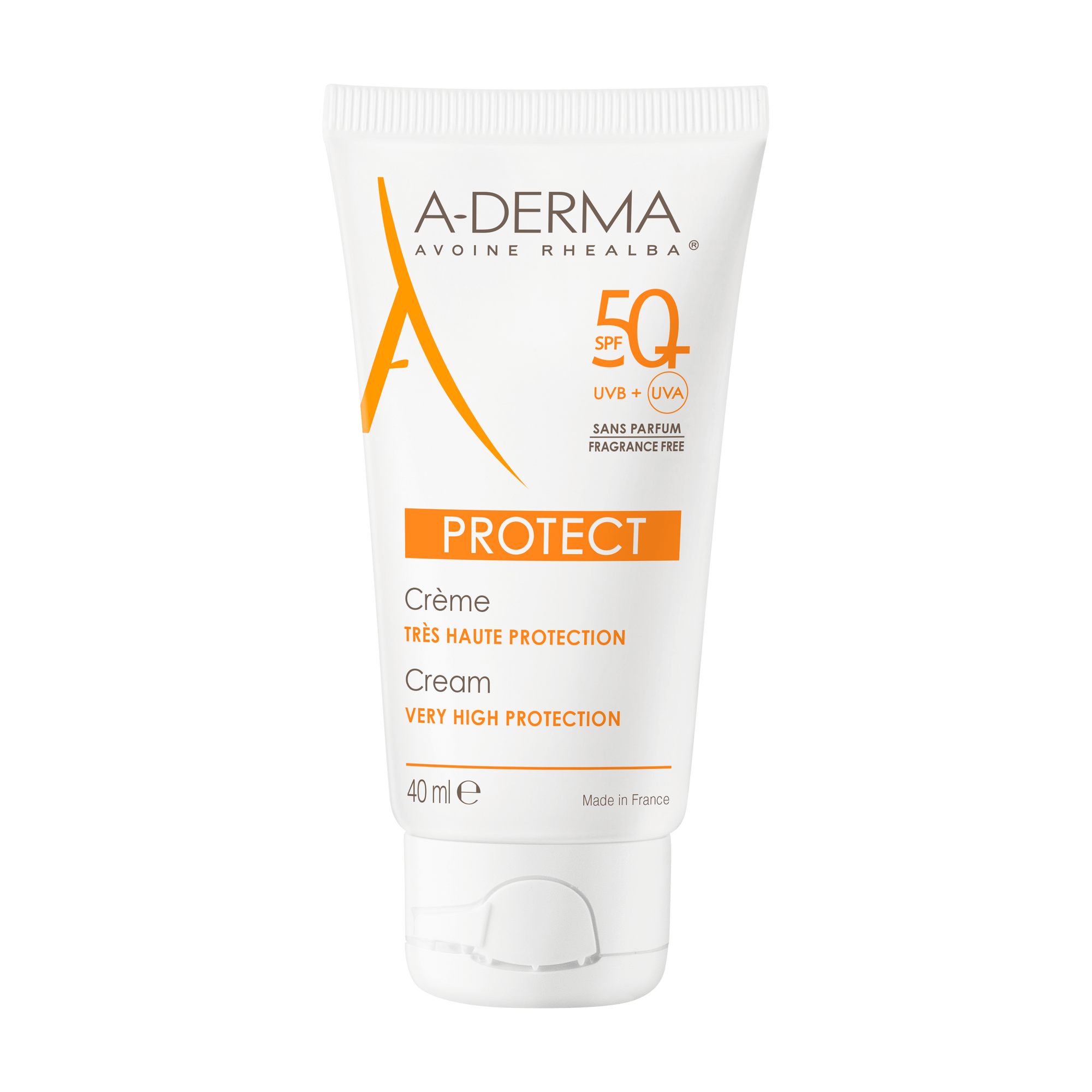 A-Derma Protect Creme solar rosto sem perfume SPF50+ pele frágil ao sol 40mL