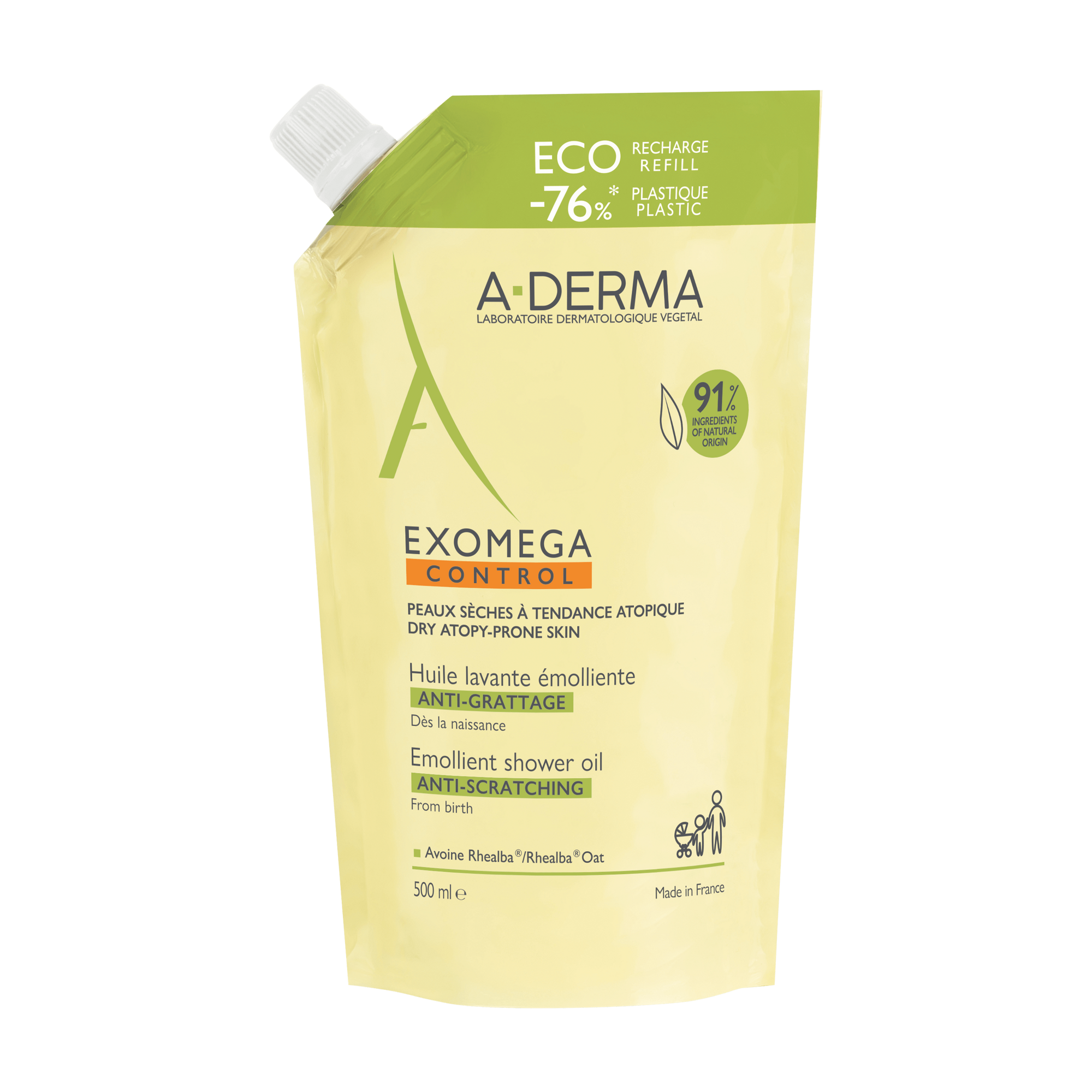 A-Derma Exomega Control Shower Oil Refill for Dry to Atopic Skin 500mL