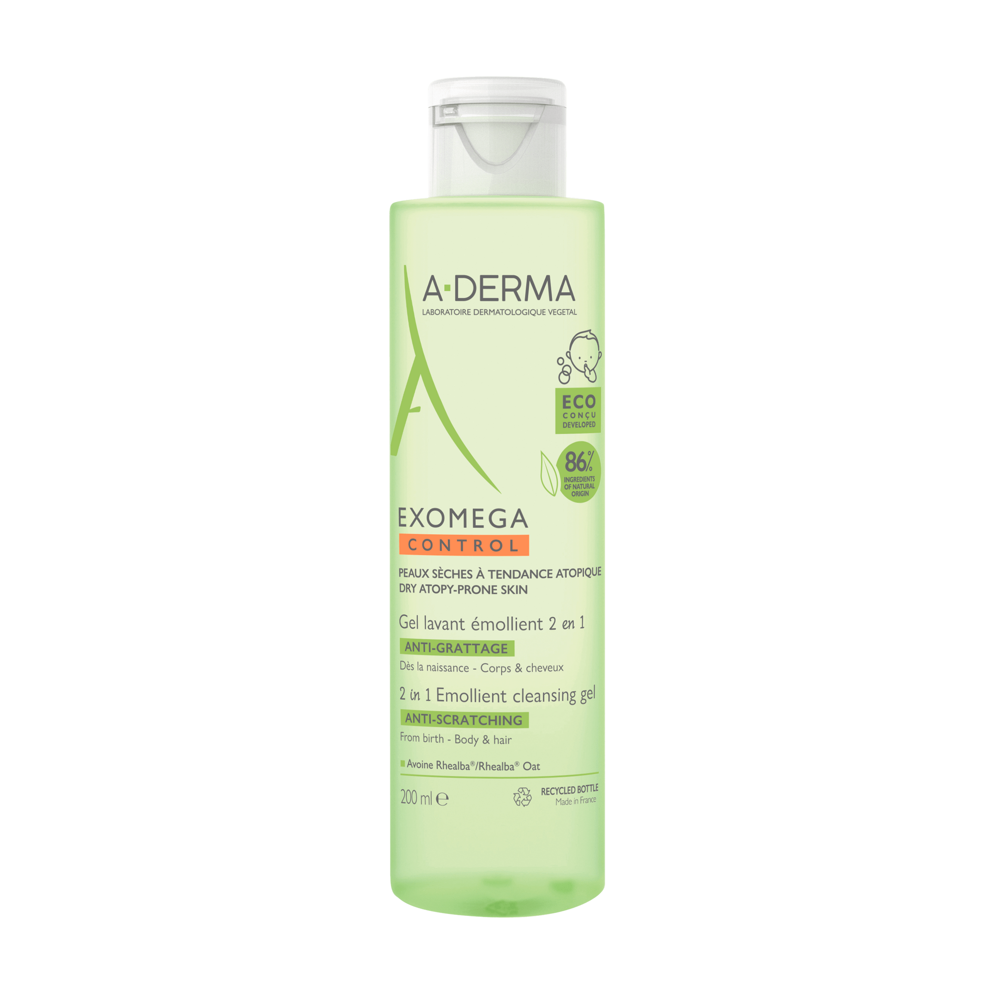 A-Derma Exomega Control Gel Limpeza Corpo e Cabelo pele Seca a Atópica 200mL